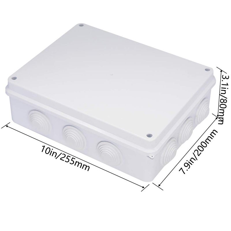 Zulkit Junction Box ABS Plastic Dustproof Waterproof IP65 Universal Electrical Boxes Project Enclosure White 10 x 7.9 x 3.1 inch (255 x 200 x 80mm) - Image 2